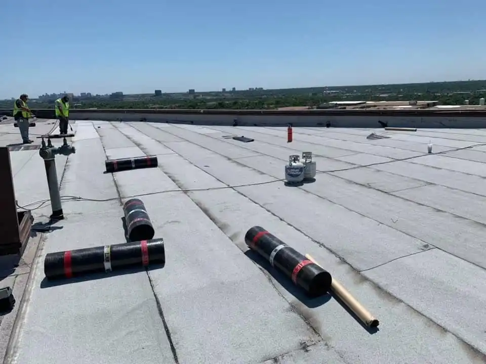 Modified bitumen commercial roof overlay Dallas Texas